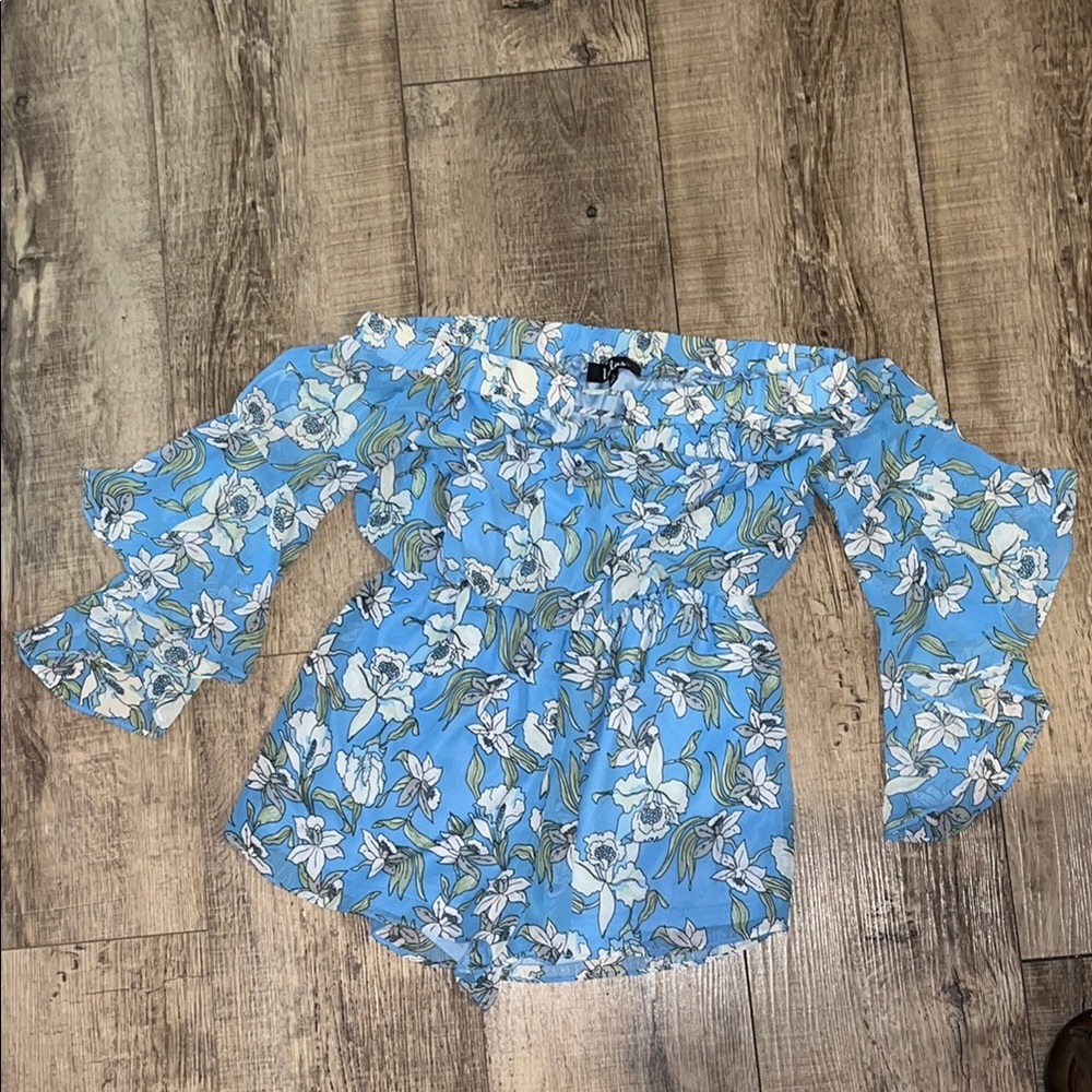 Floral Off-Shoulder Blue Romper